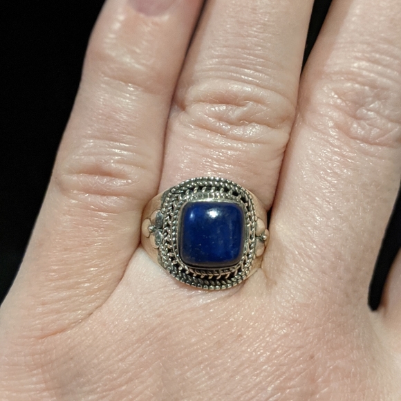 Natural blue lapis cushion .925 silver ring 9 - Picture 4 of 11